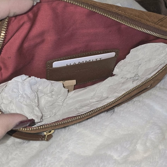 Hammitt Tan Suede Crossbody Bag with Gold Accents - Picture 4 of 6